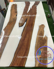 Custom Made White Epoxy Dining Table top, Epoxy Resin table, Wooden Table, Home Decor, living room furniture, Handmade Furniture Unique Handicrafts IND