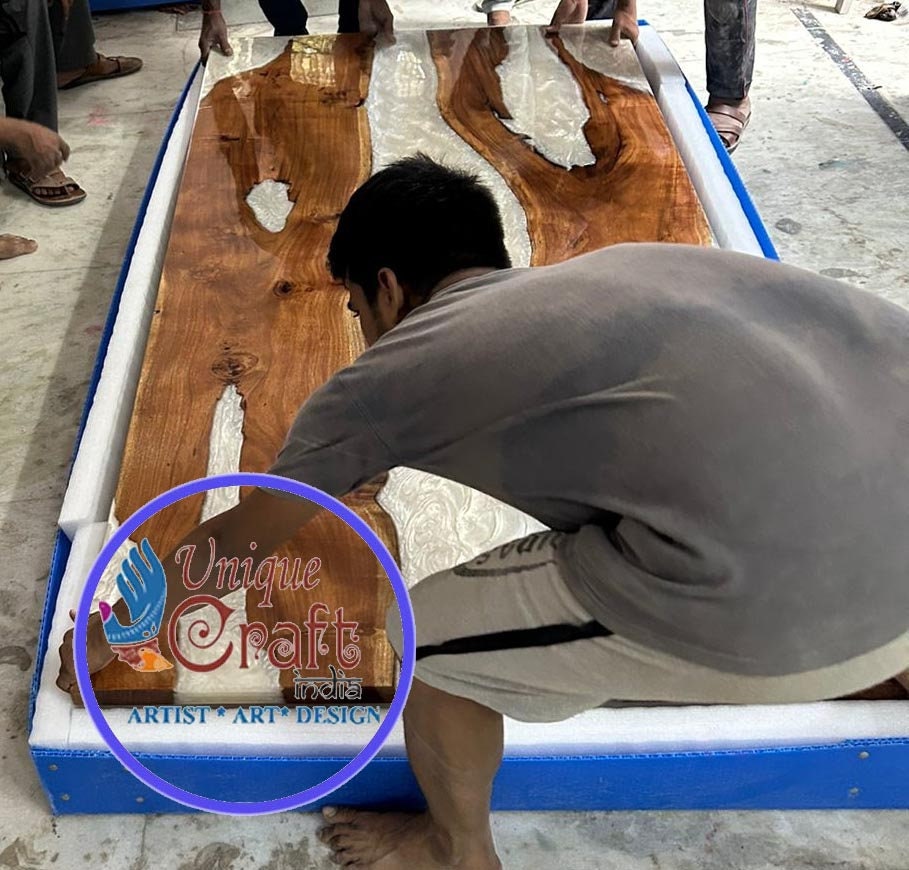 White Epoxy Table | Epoxy Table | Custom Wood Table | Wooden Epoxy Table | Epoxy Furniture | Home Decor | 100% Handmade | Dining Table Unique Handicrafts IND