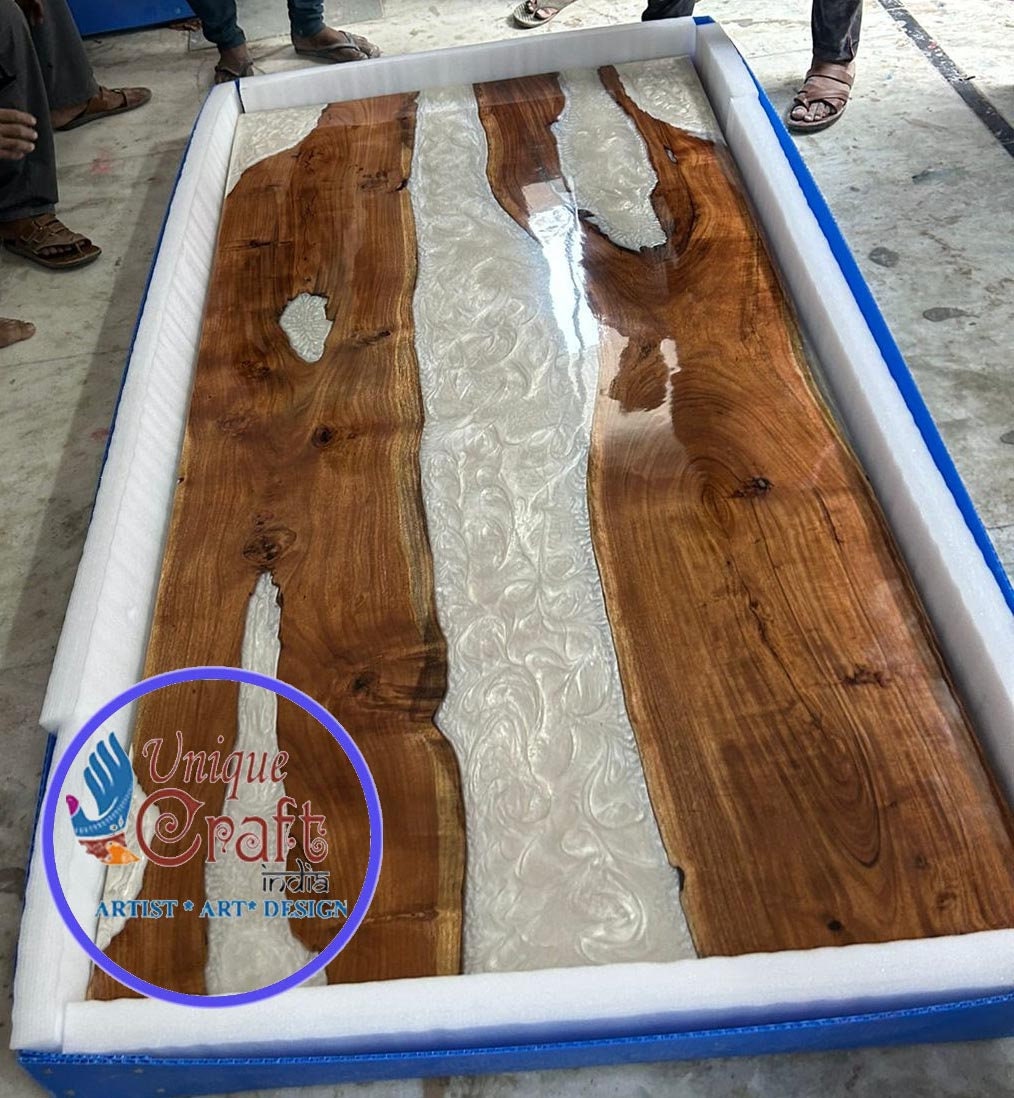 White Epoxy Table | Epoxy Table | Custom Wood Table | Wooden Epoxy Table | Epoxy Furniture | Home Decor | 100% Handmade | Dining Table Unique Handicrafts IND