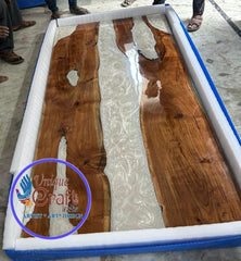 White Epoxy Table | Epoxy Table | Custom Wood Table | Wooden Epoxy Table | Epoxy Furniture | Home Decor | 100% Handmade | Dining Table Unique Handicrafts IND