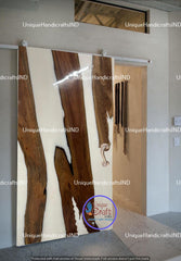 Wooden Barn Door With White Resin Custom Sliding Door Antique Handmade Craftsmanship to Your Home Decor interior Unique Handicrafts IND
