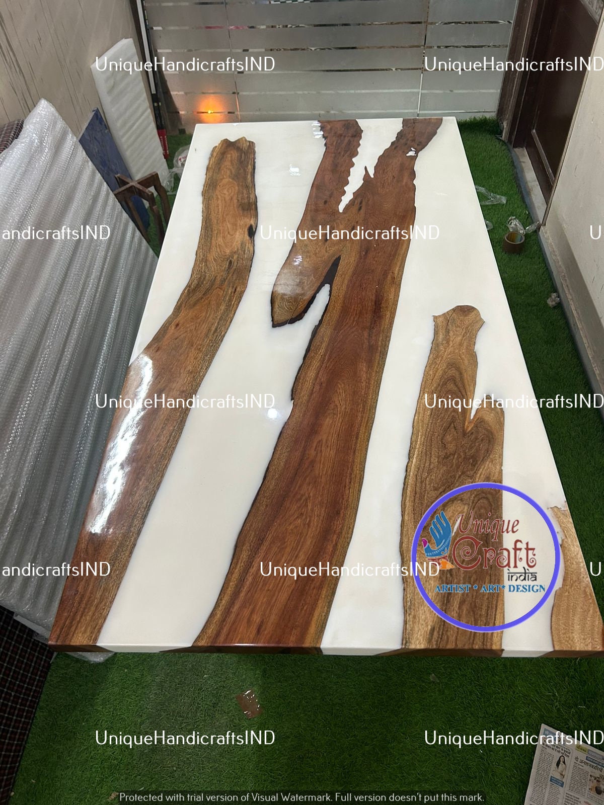 Custom Made White Epoxy Dining Table top, Epoxy Resin table, Wooden Table, Home Decor, living room furniture, Handmade Furniture Unique Handicrafts IND