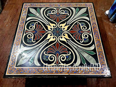 Black Marble Inlay Coffee Table Top Handmade Semi Precious Stone Mosaic Art Living Room Decor Furniture Unique Handicrafts IND