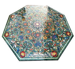 Green Marble Coffee Table Top Lapis Lazuli Semi Precious Stone Inlay Floral Art Decor Living Room Furniture Unique Handicrafts IND