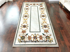 White Marble Coffee table top ,Dining Table Top With Inlaid semi precious stone Pietradura Design of Floral Pattern Handmade Furniture Unique Handicrafts IND