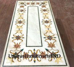 White Marble Coffee table top ,Dining Table Top With Inlaid semi precious stone Pietradura Design of Floral Pattern Handmade Furniture Unique Handicrafts IND
