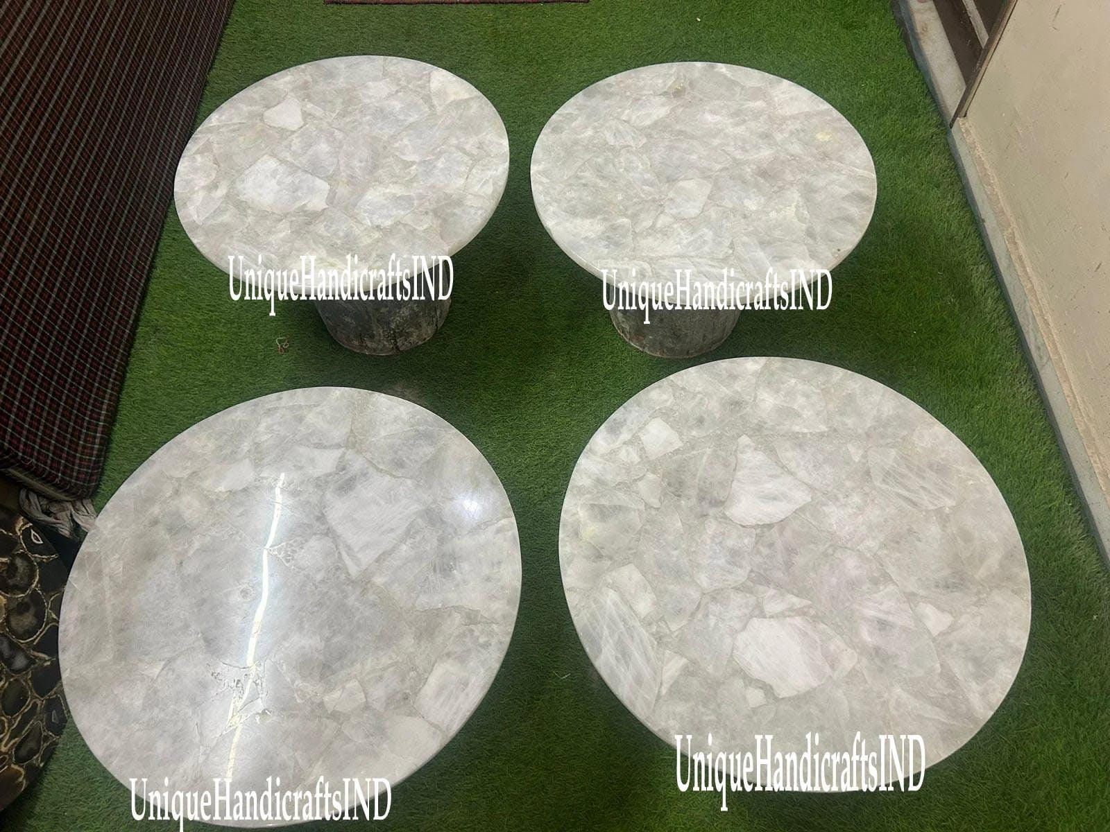 White Quartz Table top ,Quartz Stone Round Table, Quartz Side table, Agate Center Table, Sofa Table, Coffee Table Home Decor Unique Handicrafts IND