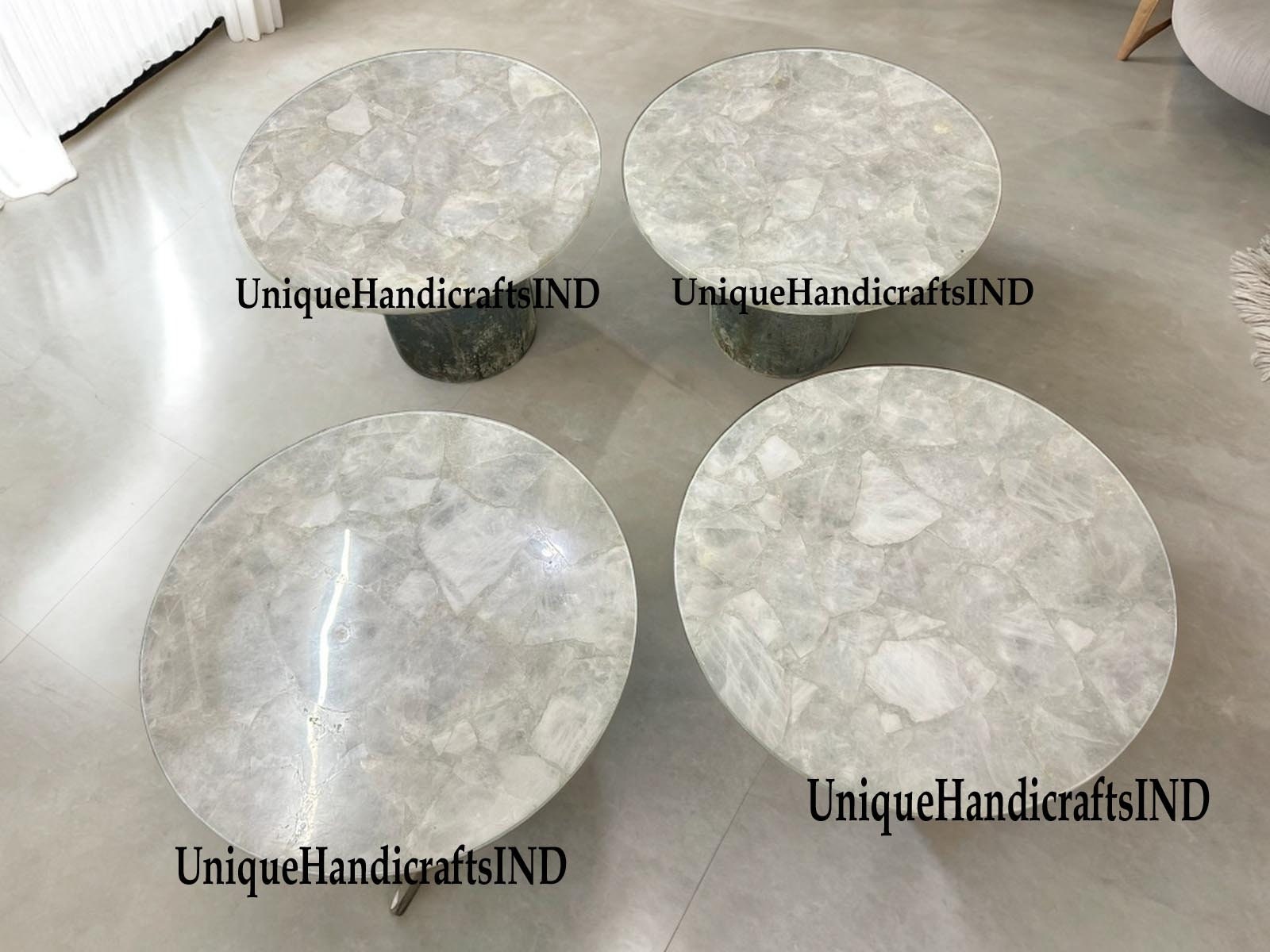 White Quartz Table top ,Quartz Stone Round Table, Quartz Side table, Agate Center Table, Sofa Table, Coffee Table Home Decor Unique Handicrafts IND