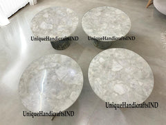 White Quartz Table top ,Quartz Stone Round Table, Quartz Side table, Agate Center Table, Sofa Table, Coffee Table Home Decor Unique Handicrafts IND