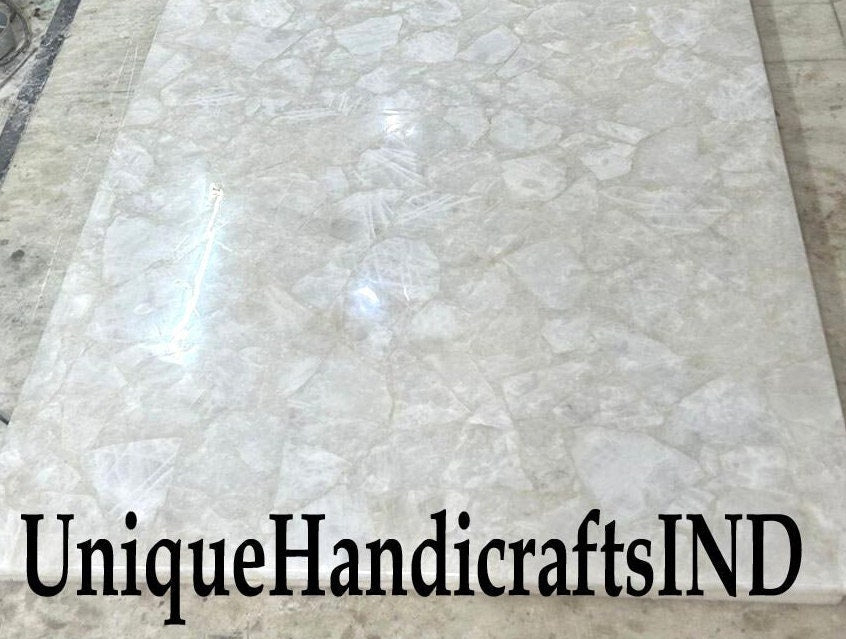 Crystal Table With White Quartz Stone Dining/Coffee/Center/Kitchen Table Countertops Slab For Home & Farmhouse Decor Furniture Unique Handicrafts IND