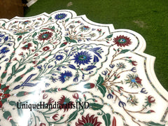 Marble Coffee Table Top Lapis Fine Floral Semi Precious Stones Inlay Marquetry Art Handmade Home Decor Furniture Unique Handicrafts IND