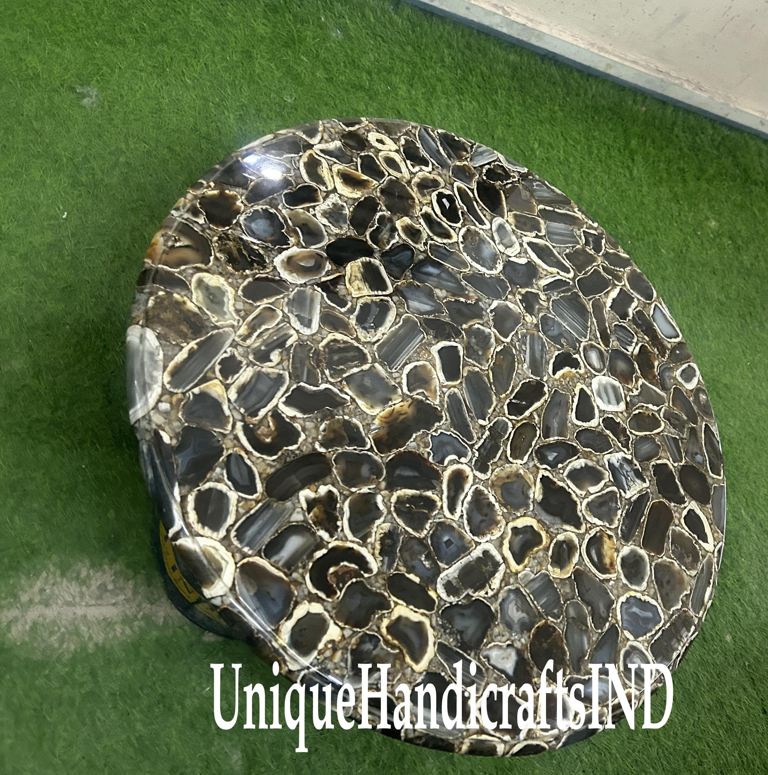 Coffee table top in Black gold agate stone , Sofa table top ,End table top Living room furniture Unique Handicrafts IND