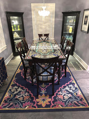 Black Marble Rectangle Dining Table Top Marquetry Design Pietra Dura Inlay Art Housewarming Decor Unique Handicrafts IND