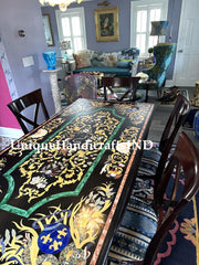 Black Marble Rectangle Dining Table Top Marquetry Design Pietra Dura Inlay Art Housewarming Decor Unique Handicrafts IND