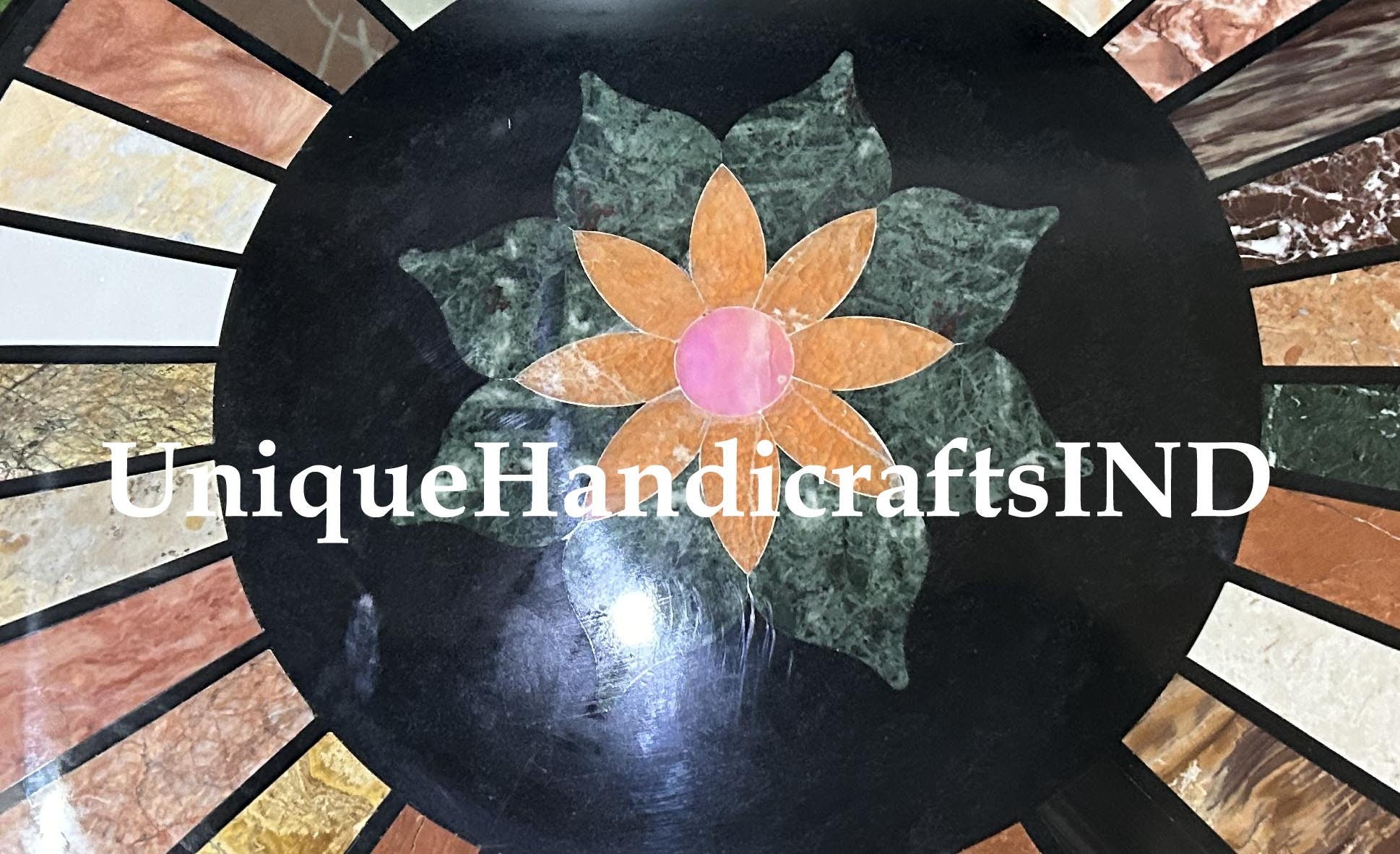 Living Room Coffee Table With Black Marble & Semi Precious Mosaic Inlay Floral Art Handmade Home Decor Furniture Unique Handicrafts IND