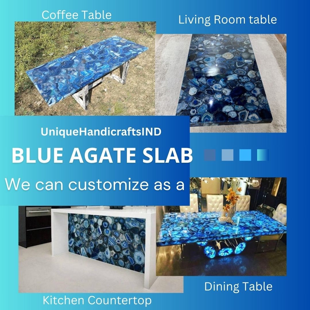 Kitchen & Living Room Decor Blue Agate Table, Agate Accent Table, Agate Stone Dining Table, Console Table, Stone Table,Agate Countertop Slab Unique Handicrafts IND