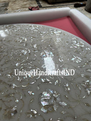Marble Coffee Table Top with Mother of Pearl Stone Inlay Marquetry Floral Art Handmade Home Decor Furniture Unique Handicrafts IND
