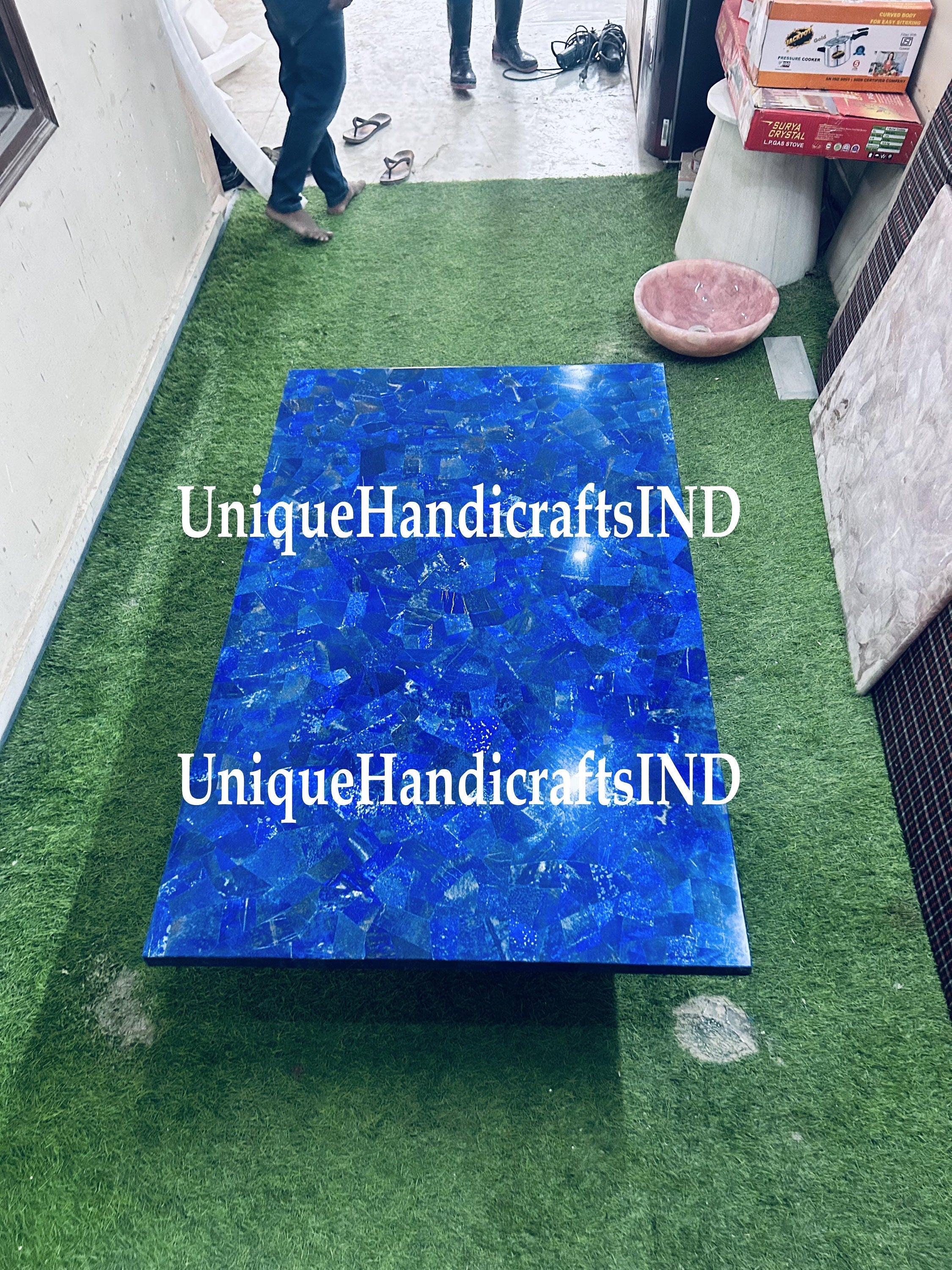 Lapis Lazuli Gemstone Dining Table Top Blue Table Top Kitchen Counter Slab Lapis Lazuli Center Table Top Unique Handicrafts IND