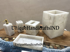 Quartz bathroom set, Stones Bathroom Vanity Accessories, Quartz Bathroom Vanity Set, Bathroom Accessories Set of Agate, Soap Dispenser Set Unique Handicrafts IND
