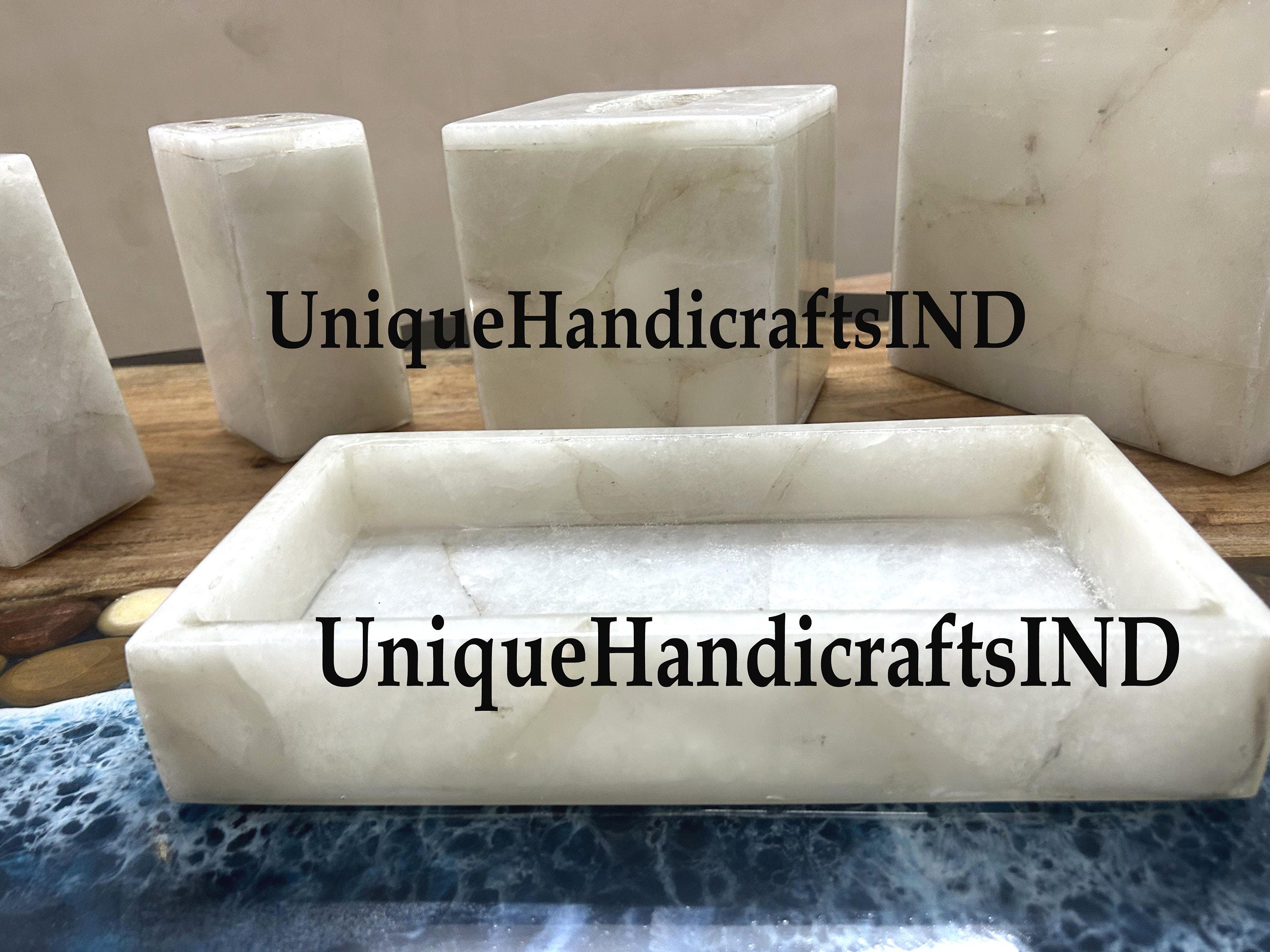 Quartz bathroom set, Stones Bathroom Vanity Accessories, Quartz Bathroom Vanity Set, Bathroom Accessories Set of Agate, Soap Dispenser Set Unique Handicrafts IND