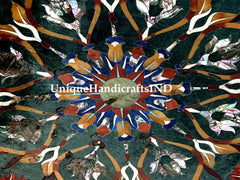 Green Marble Coffee Table Top Lapis Lazuli Semi Precious Stone Inlay Floral Art Decor Living Room Furniture Unique Handicrafts IND