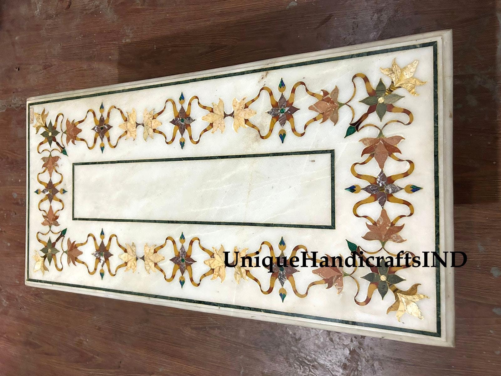 White Marble Coffee table top ,Dining Table Top With Inlaid semi precious stone Pietradura Design of Floral Pattern Handmade Furniture Unique Handicrafts IND