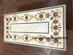 White Marble Coffee table top ,Dining Table Top With Inlaid semi precious stone Pietradura Design of Floral Pattern Handmade Furniture Unique Handicrafts IND