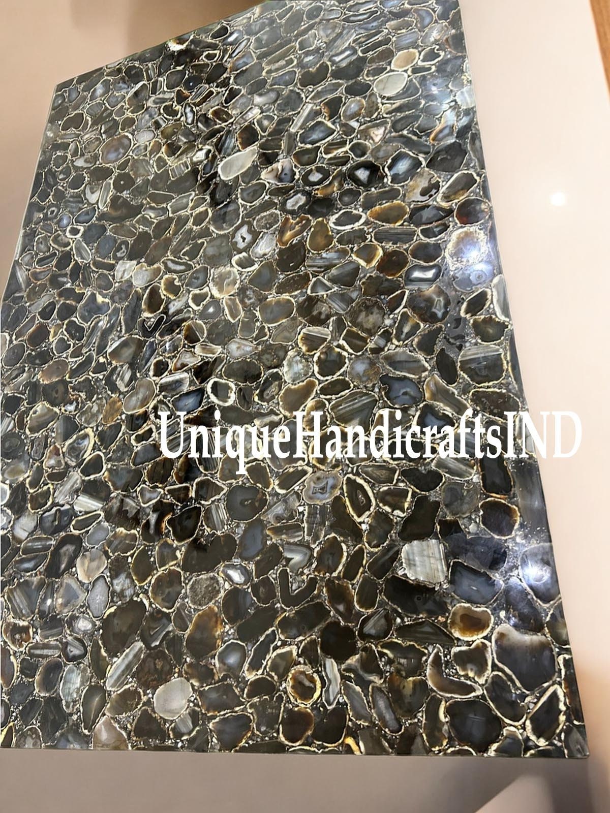 Black Agate Stone Countertop /Slab ,Agate Natural Stones Dining /Coffee Table Top Home Kitchen & Bathroom Countertops Slab Unique Handicrafts IND