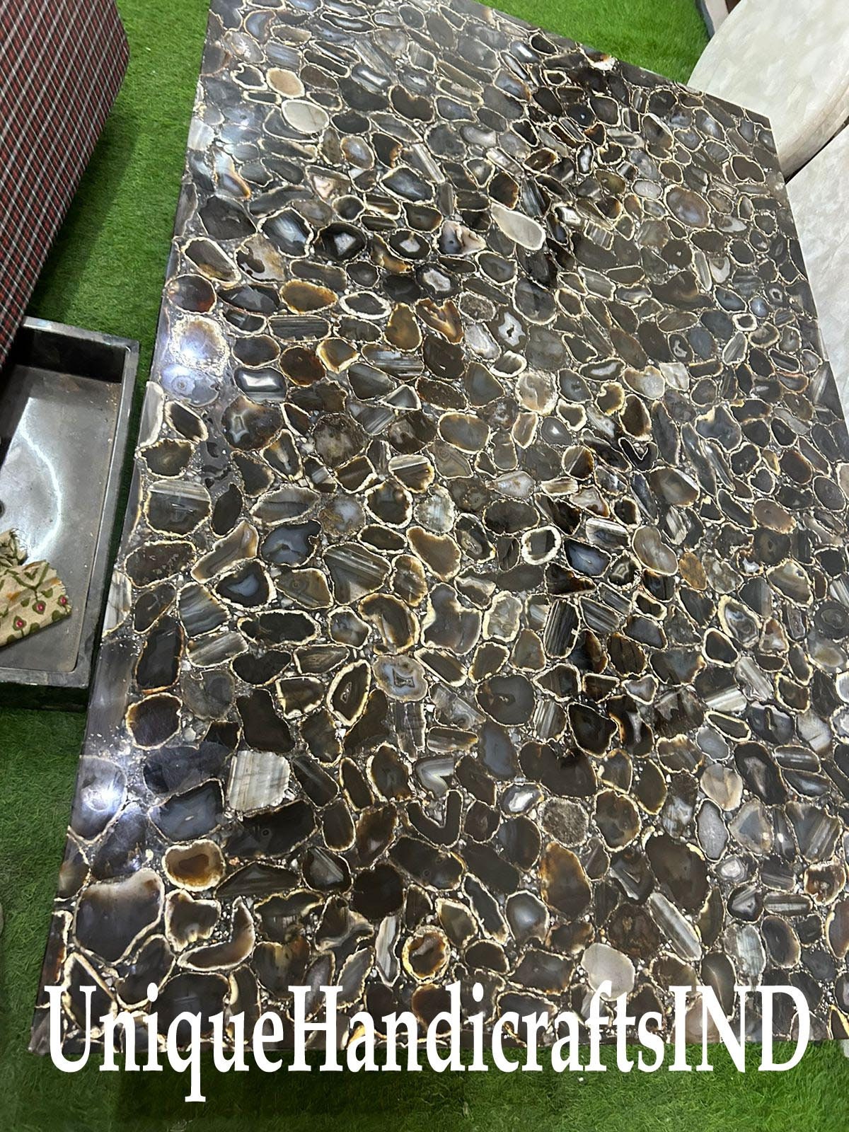 Black Agate Stone Countertop /Slab ,Agate Natural Stones Dining /Coffee Table Top Home Kitchen & Bathroom Countertops Slab Unique Handicrafts IND
