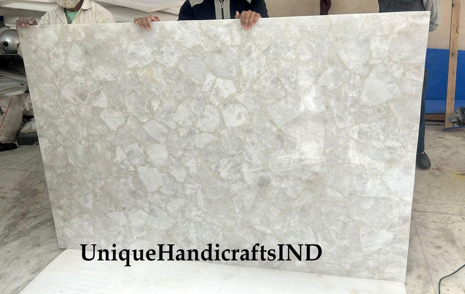 Crystal Table With White Quartz Stone Dining/Coffee/Center/Kitchen Table Countertops Slab For Home & Farmhouse Decor Furniture Unique Handicrafts IND