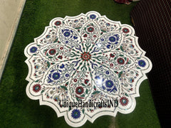 Marble Coffee Table Top Lapis Fine Floral Semi Precious Stones Inlay Marquetry Art Handmade Home Decor Furniture Unique Handicrafts IND