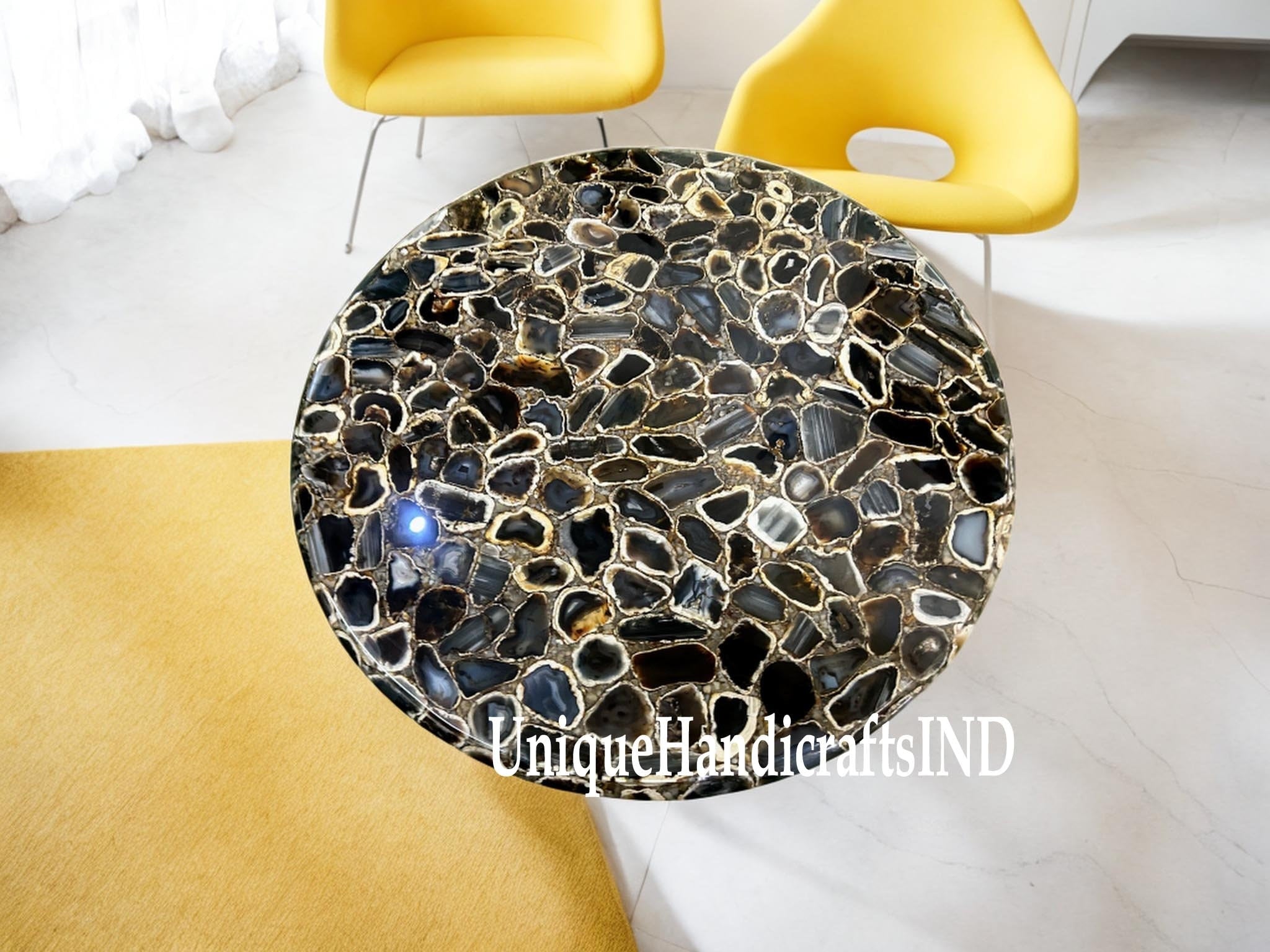 Coffee table top in Black gold agate stone , Sofa table top ,End table top Living room furniture Unique Handicrafts IND