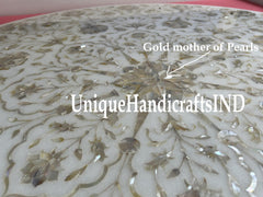 Marble Coffee Table Top with Mother of Pearl Stone Inlay Marquetry Floral Art Handmade Home Decor Furniture Unique Handicrafts IND