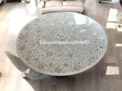 Marble Coffee Table Top with Mother of Pearl Stone Inlay Marquetry Floral Art Handmade Home Decor Furniture Unique Handicrafts IND