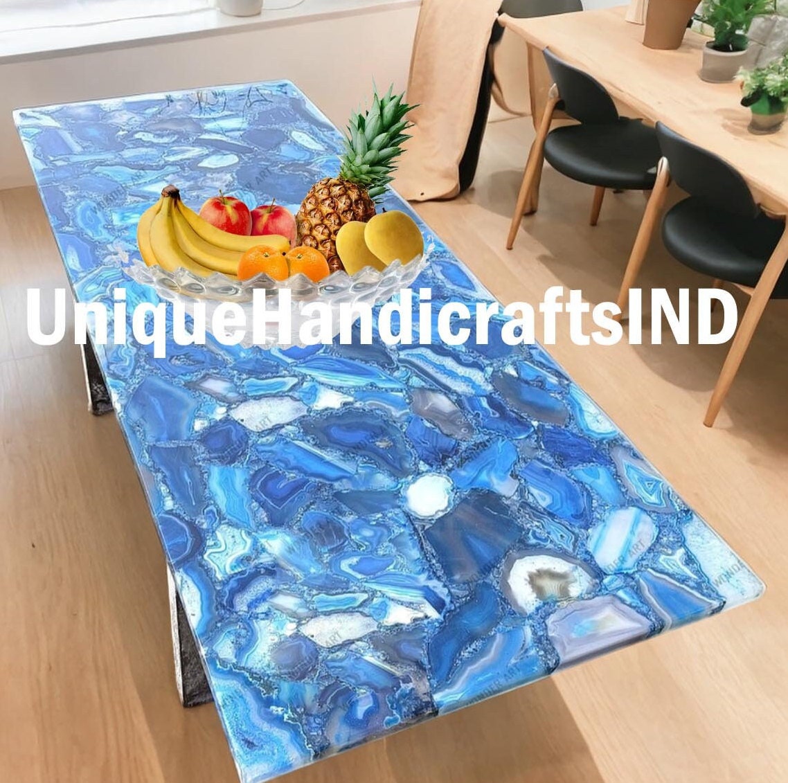 Natural Blue Agate Table Top, Natural Blue Agate Backlit Slab, Blue Agate Center Table, Agate Console Table , Agate Countertop Home Decors Unique Handicrafts IND