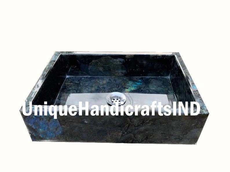 Labradorite Stone Top Sink/Washbasin, Labradorite Inlay Stone Top Geometrical Design Bathroom/Kitchen Accessories, Vessel Bathroom Decor Unique Handicrafts IND