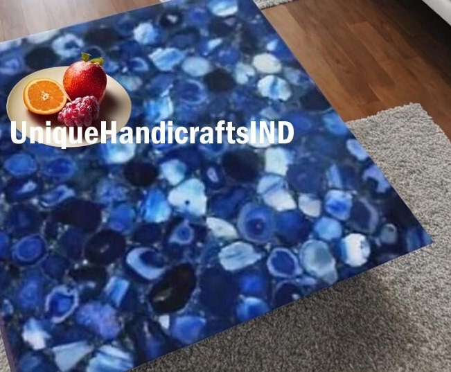 Natural Blue Agate Table Top for Coffee Table, Side table, Blue Agate Bed Side Table, Agate End Table, Blue Agate Table Handmade Furniture Unique Handicrafts IND