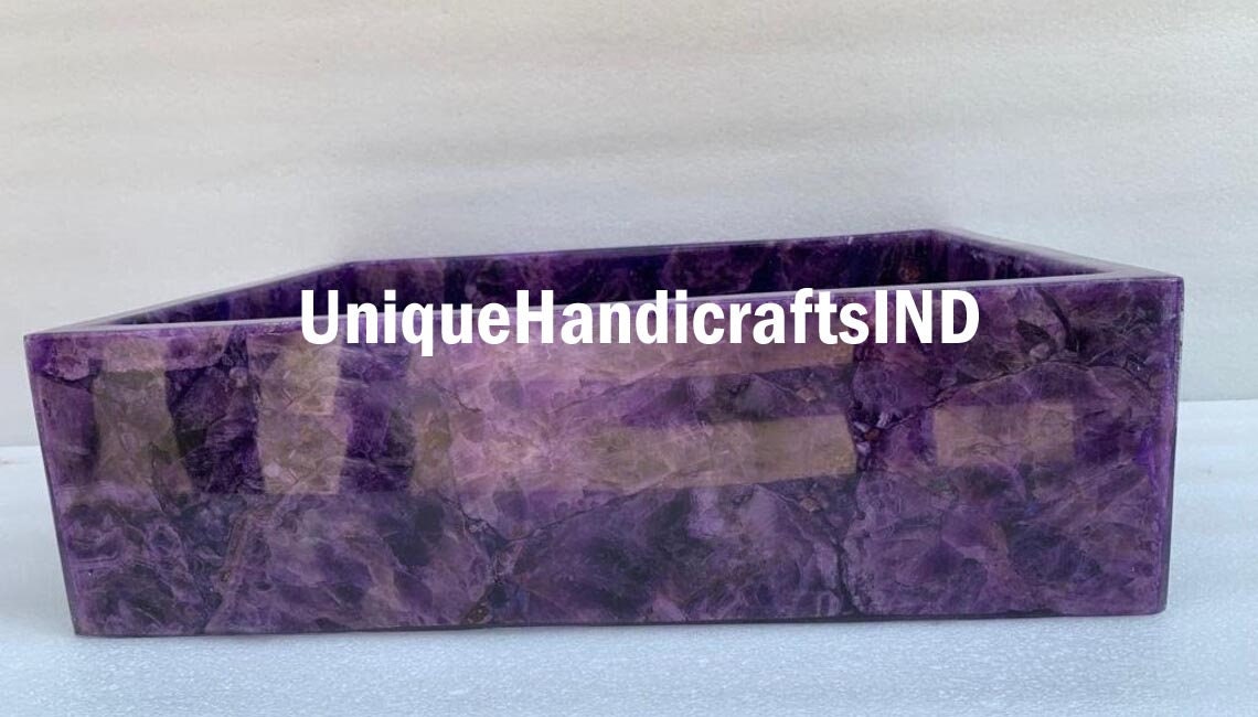 Amyhtehst Natural Stones Wash Basin  , Purple Amyhtehst Stone Sink Wash Basin Counter Top Random Amethyst Stone ,Bathroom & kitchen Décor Unique Handicrafts IND