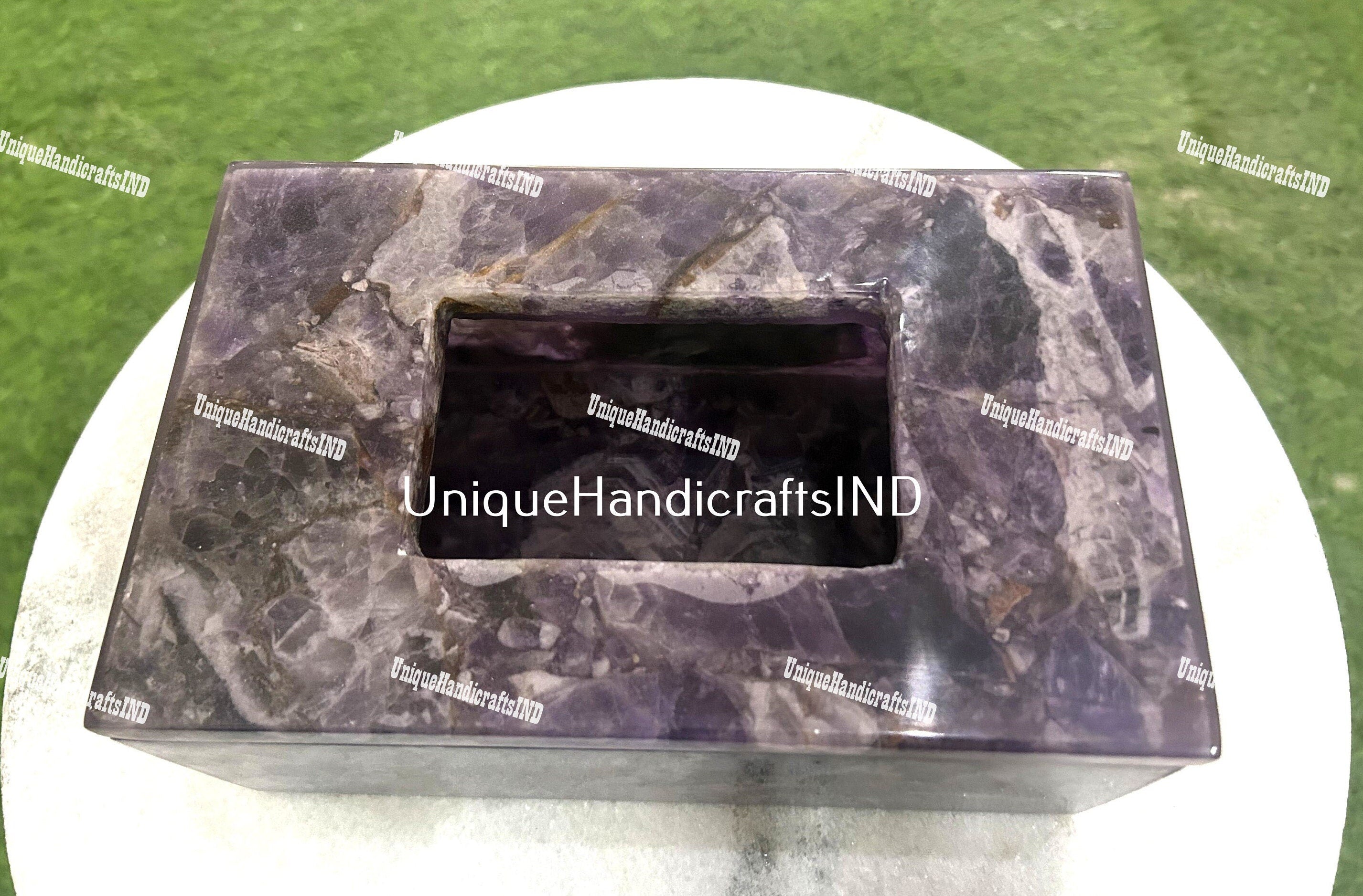 Purple Amethyst Tissue Box / Bathroom Accessories Box/  Agate Tissue Box Natural stones work Bathroom Accessories Home & office Decor Unique Handicrafts IND