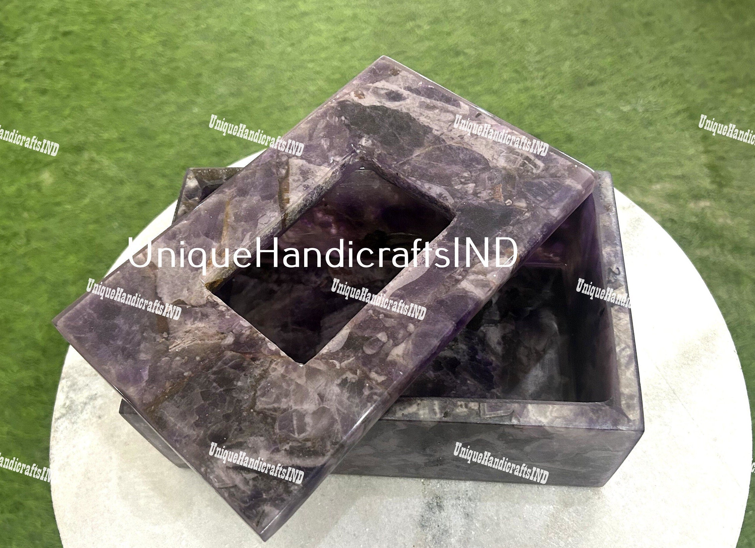 Purple Amethyst Tissue Box / Bathroom Accessories Box/  Agate Tissue Box Natural stones work Bathroom Accessories Home & office Decor Unique Handicrafts IND