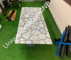 Stone Coffee table in white agate stone handmade mid century modern furniture slab Unique Handicrafts IND