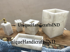 Quartz bathroom set, Stones Bathroom Vanity Accessories, Quartz Bathroom Vanity Set, Bathroom Accessories Set of Agate, Soap Dispenser Set Unique Handicrafts IND