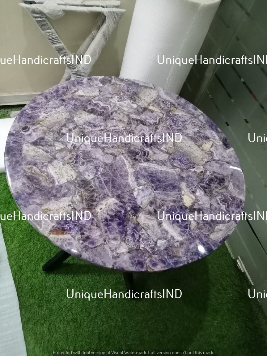 Amethyst Geode Coffee Table, Round Amethyst Dining Table Top, Side, Corner, Center Table, Living Room Tables Decor, Kitchen & Dining Tables Unique Handicrafts IND