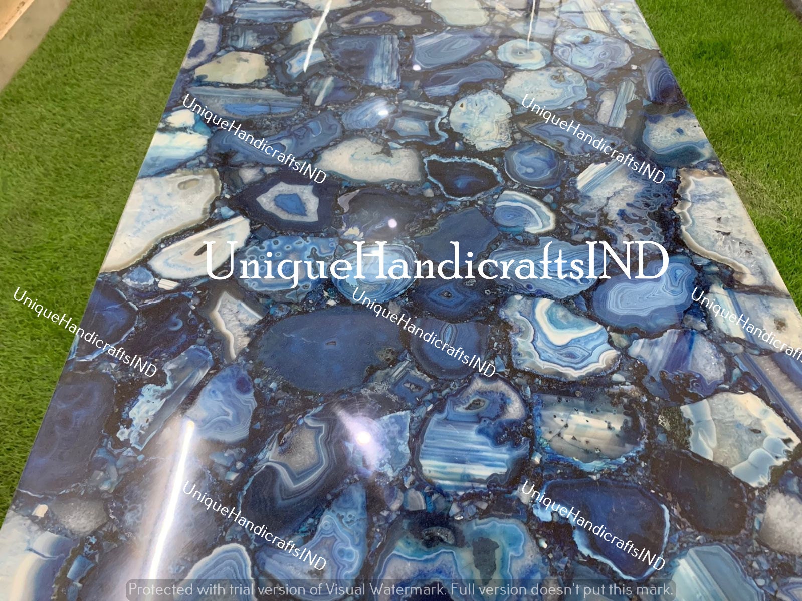 Blue Agate Coffee Table, Stone Kitchen Table, Blue Agate Countertop, Gemstone Agate Slab, Home & Living Room Decor Unique Handicrafts IND