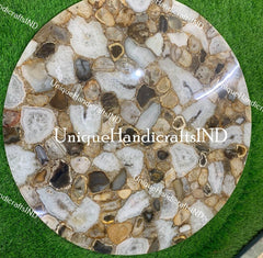 Stone Coffee, Dinning, Side, Center Round Table Top With Natural Agate Mosaic Arts Handmade Collectibles Furniture For Living Room Decor Unique Handicrafts IND