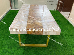 White Agate stone with golden Petrified /Marble Coffee,Dinning Table Top, Counter Top Handmade Interior Furniture Decor Unique Handicrafts IND