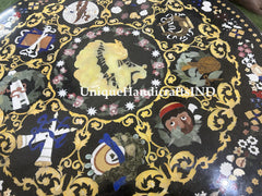 Marble Inlay Coffee Table /Dining Table top In Round Shape Semi Precious Inlay Stone Chariot Pietra Dura Art Decorative Handmade Furniture Unique Handicrafts IND