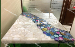 Agate Dining Table, White Quartz Mix Agate Table, Natural Agate Dining Table Top, Botswana Agate Table, Agate Console Table Hallway Decor Unique Handicrafts IND