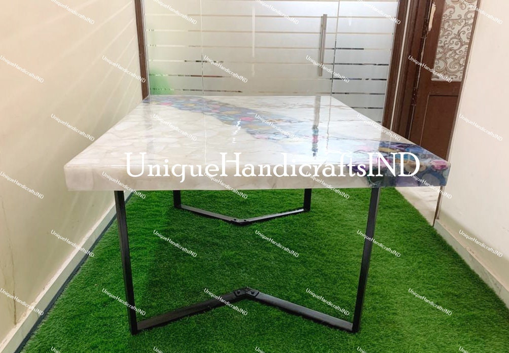 Agate Dining Table, White Quartz Mix Agate Table, Natural Agate Dining Table Top, Botswana Agate Table, Agate Console Table Hallway Decor Unique Handicrafts IND