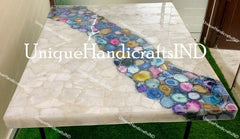 Agate Dining Table, White Quartz Mix Agate Table, Natural Agate Dining Table Top, Botswana Agate Table, Agate Console Table Hallway Decor Unique Handicrafts IND